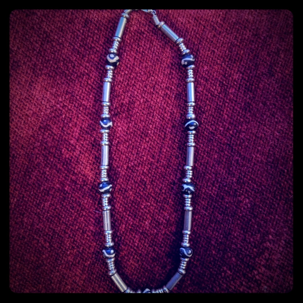 Silver and black necklace